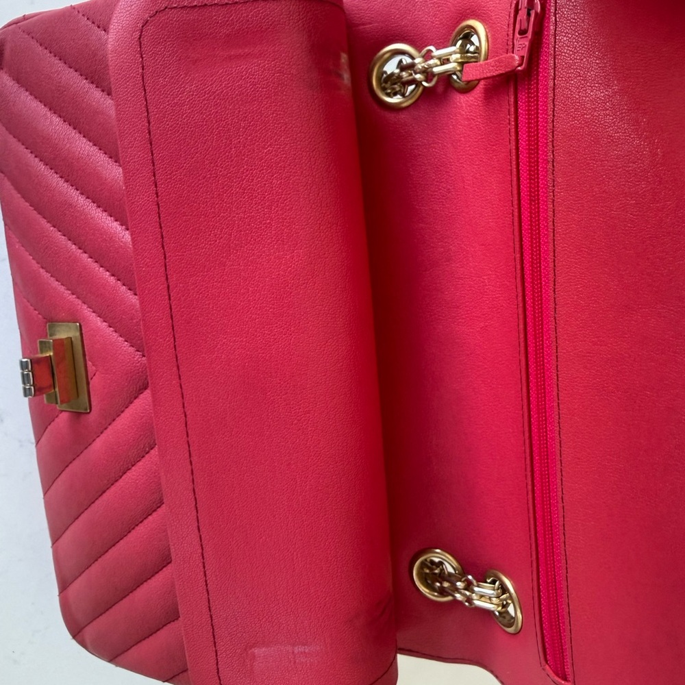 Chanel Chevron Lambskin Double Flap Double Chain Bag 2.55 Red Gold Metal Fitting - Picture 10 of 16